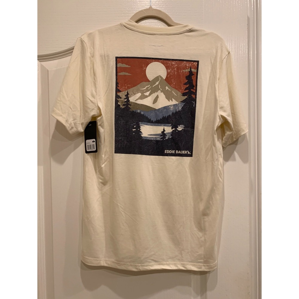 Eddie Bauer Mens T-Shirt Ivory NWT Sz S Live for Adventure - Picture 2 of 2